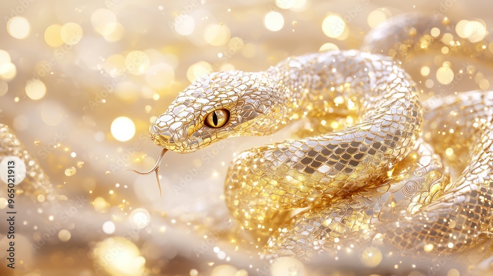 Glowing Gold Snake Coiled in Chinese Paper Cutting - Lunar New Year Celebration 3D Render, generative AI Glowing Gold Snake Coiled in Chinese Paper Cutting - Lunar New Year Celebration 3D Render, generative AI