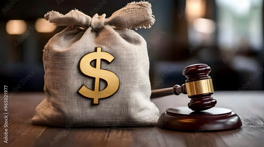 Fototapeta premium Financial Conflict Symbolized by Dollar Sign and Gavel