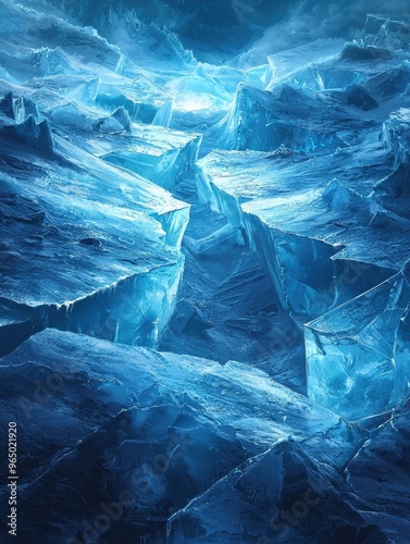 Breathtaking Frozen Landscape of Shattered Ice Crystals and Glacier Formations photo