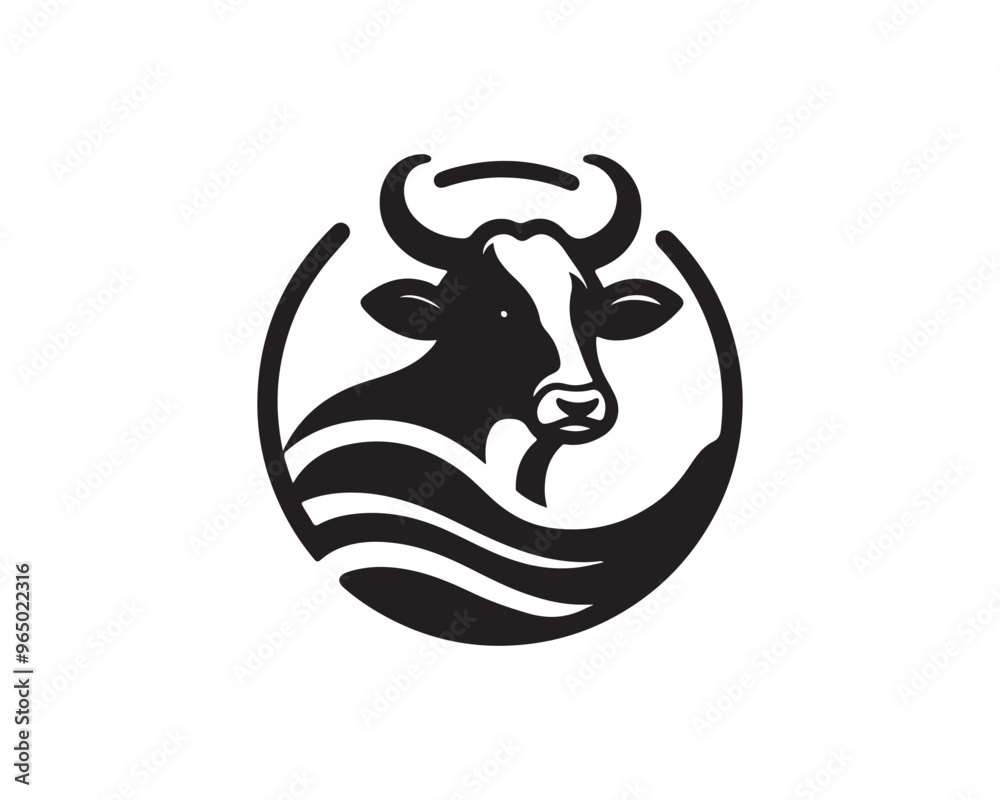 Cow logo vector. Animal farm. Cow icon vector illustration. Cow graphic silhouette black and white.