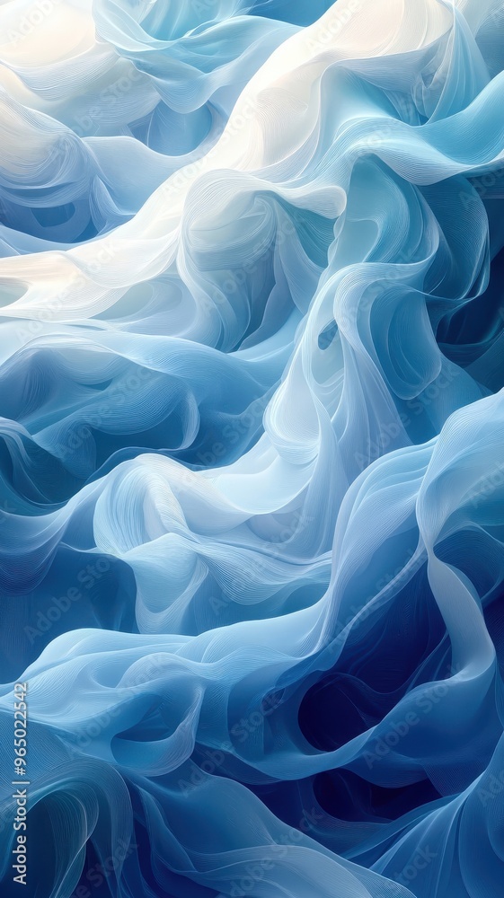 Obraz premium Lagoon illustrated in morphism style with smooth, fluid transitions, layered depth, and a contemporary, abstract representation of the water body.