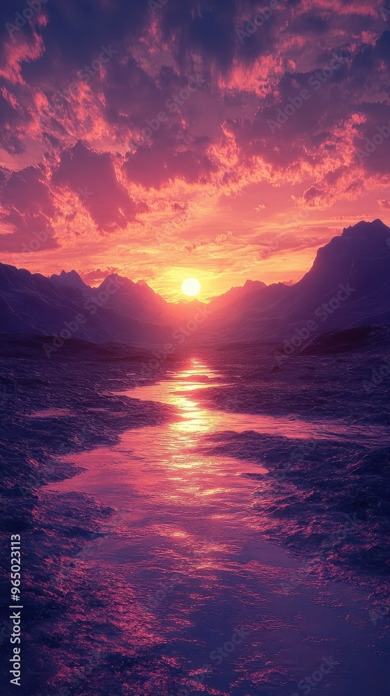 Fototapeta premium Barren land depicted in stylized 3D style, featuring vivid colors and dynamic forms to offer a bold and realistic view of the desolate terrain.