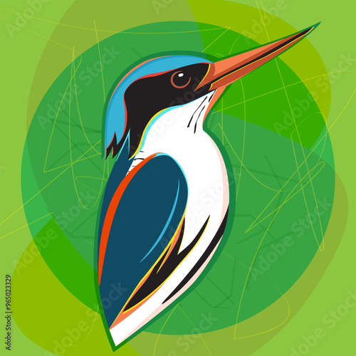 Kingfisher bird stylized modern vector illustration. Textile graphic design of nature wildlife, kingfisher bird