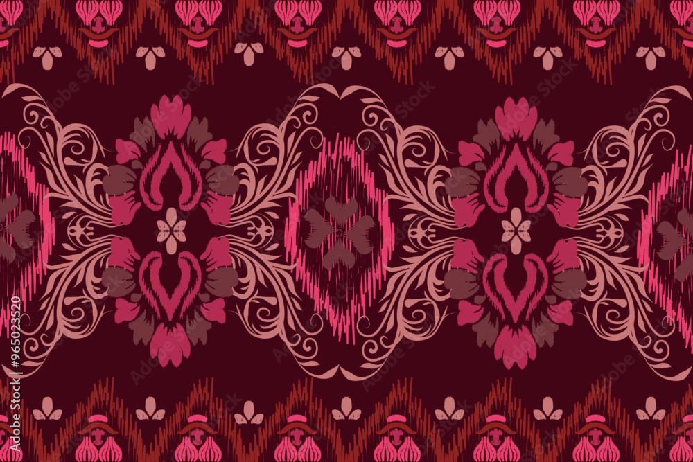 Ikat floral pattern hand drawn on Purple tone, Motif ethnic floral seamless textil, embroidery, print striped ornament floral, pattern, design for wrapping, silk, scarf, background, textile Ikat floral pattern hand drawn on Purple tone, Motif ethnic floral seamless textil, embroidery, print striped ornament floral, pattern, design for wrapping, silk, scarf, background, textile