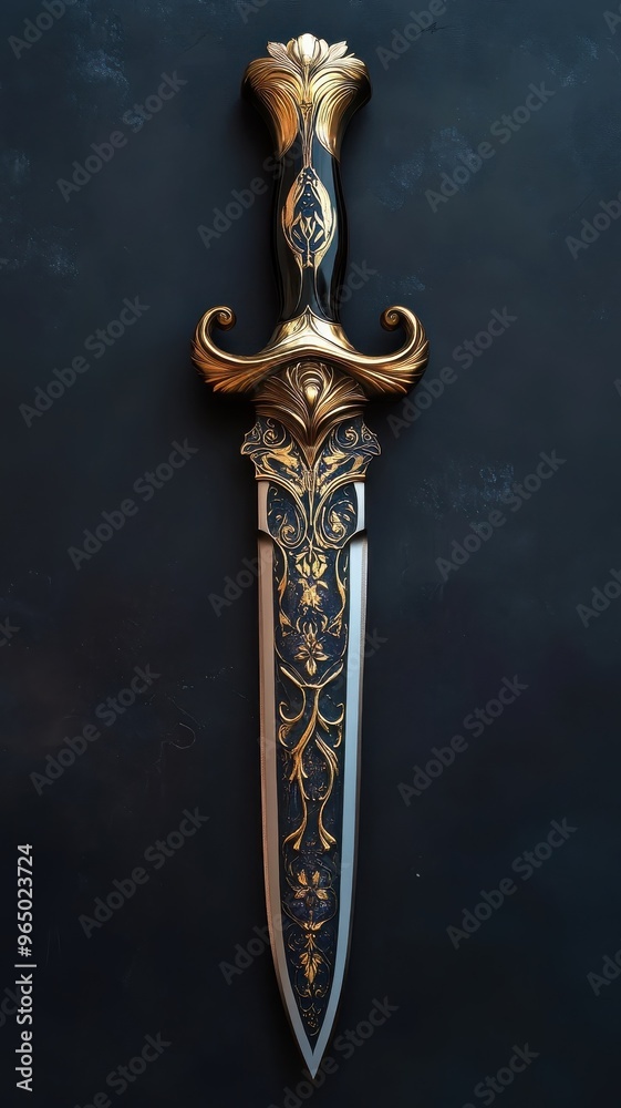 Art Nouveau style knife with flowing lines and ornate designs.