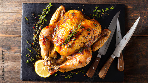 roasted chicken on a wooden board