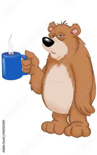 Tired Bear With Morning Coffee