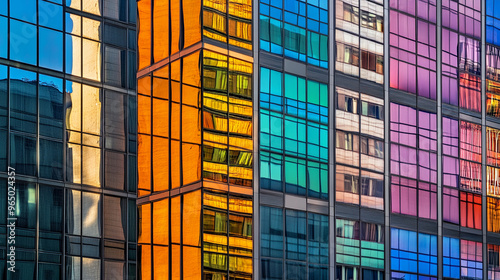 modern skyscrapers reflecting sunlight, symbolizing progress, innovation, and corporate success. The towering office buildings evoke a sense of ambition, growth, and forward-thinking vision