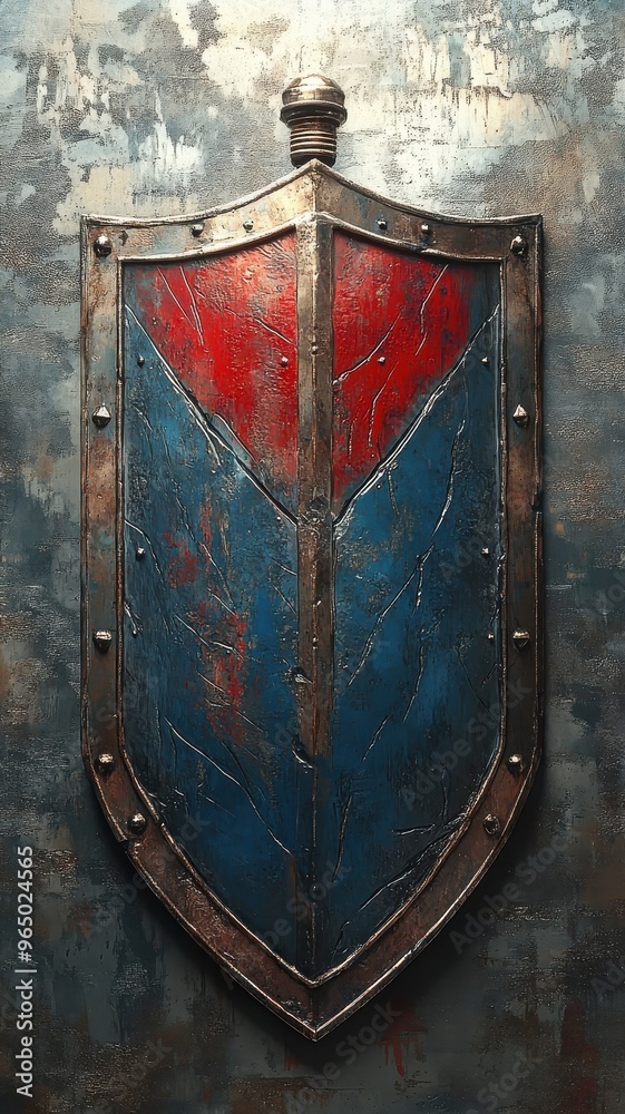 Stylized 3D style shield with bold shapes and deep textures. Stylized 3D style shield with bold shapes and deep textures.