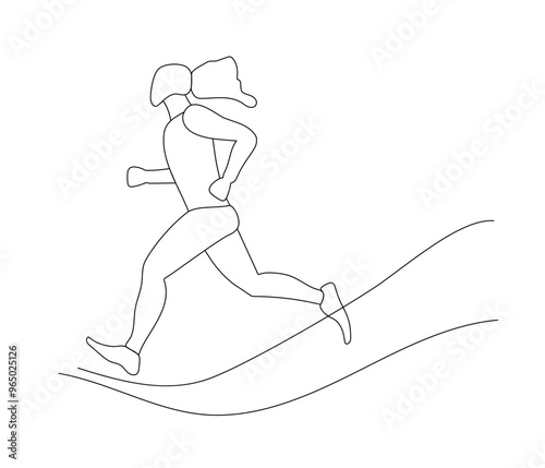 A person running energetically on a curved path in a minimalist line art design