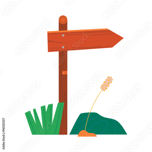 wooden sign post isolated on white background, camping gear vector illustration