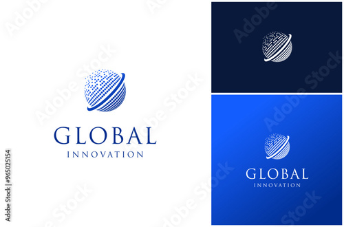 Abstract Global World Earth Globe Sphere Halftone Circle Dotted Vector Logo Design Illustration