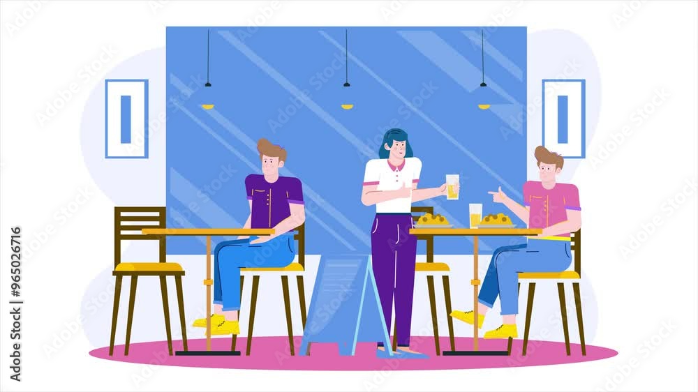 Illustration of a modern cafe scene with people enjoying coffee and food in a relaxed atmosphere business animated video Illustration of a modern cafe scene with people enjoying coffee and food in a relaxed atmosphere business animated video