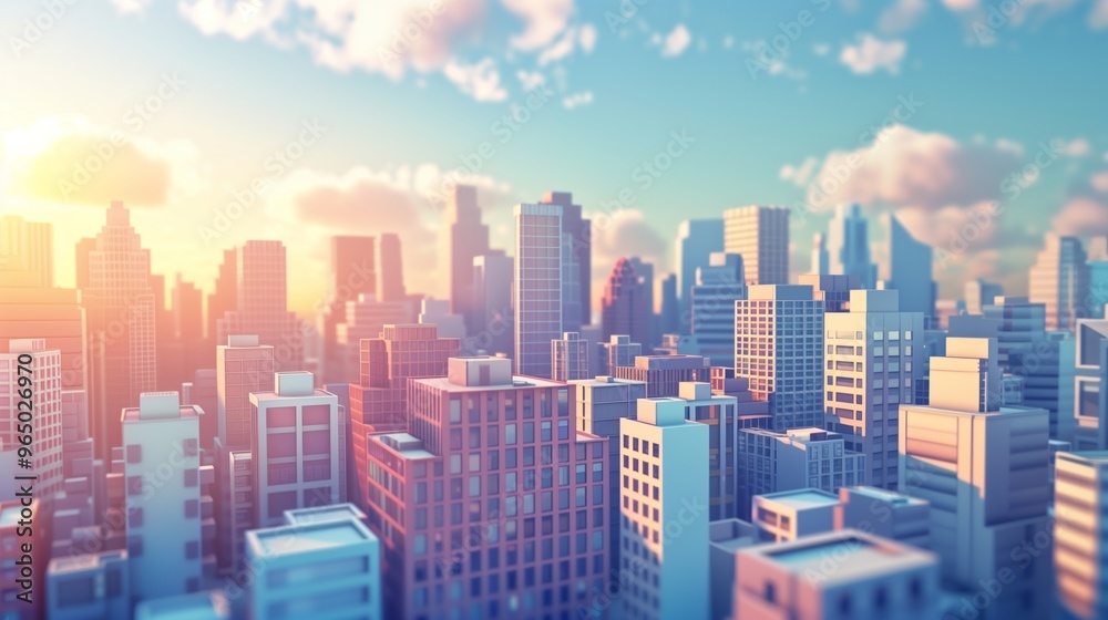 Fototapeta premium Vibrant Urban Cityscape at Sunrise - Modern Architecture Illustration