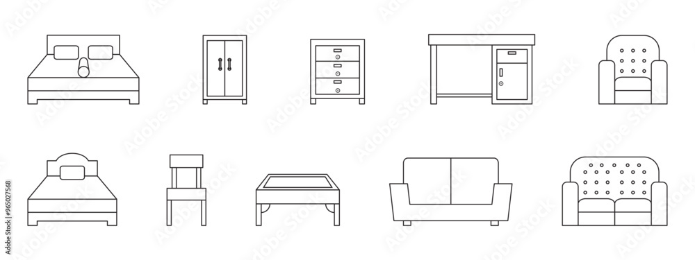 Furniture flat line icons set.Outline signs of house interior, editable stroke,vector illustrations. Furniture flat line icons set.Outline signs of house interior, editable stroke,vector illustrations.