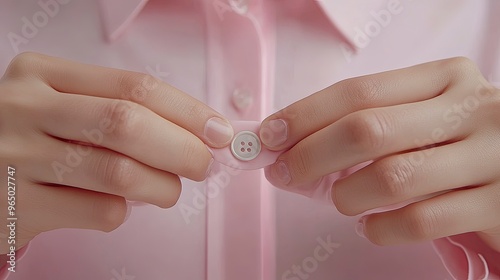 Adaptive button hook, being used on a shirt, close-up of hands, soft indoor light photo