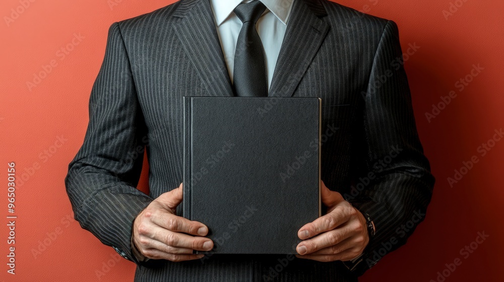 Businessman, holding a notebook, close-up on hands and notebook, natural daylight Businessman, holding a notebook, close-up on hands and notebook, natural daylight