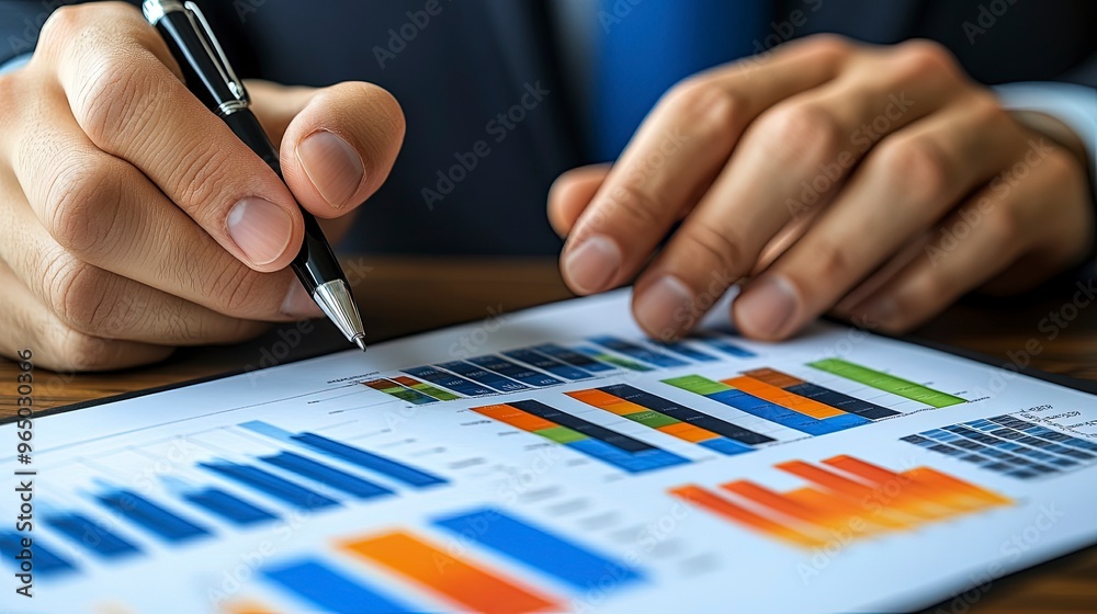Businessman’s hands, holding a financial report, close-up on paper and fingers Businessman’s hands, holding a financial report, close-up on paper and fingers