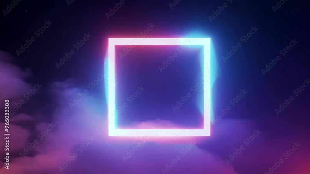 Futuristic Vibes: Neon 3D Animation with Spinning Cloud and Glowing Square Futuristic Vibes: Neon 3D Animation with Spinning Cloud and Glowing Square