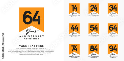 anniversary logotype set, black and orange color can be use for celebration