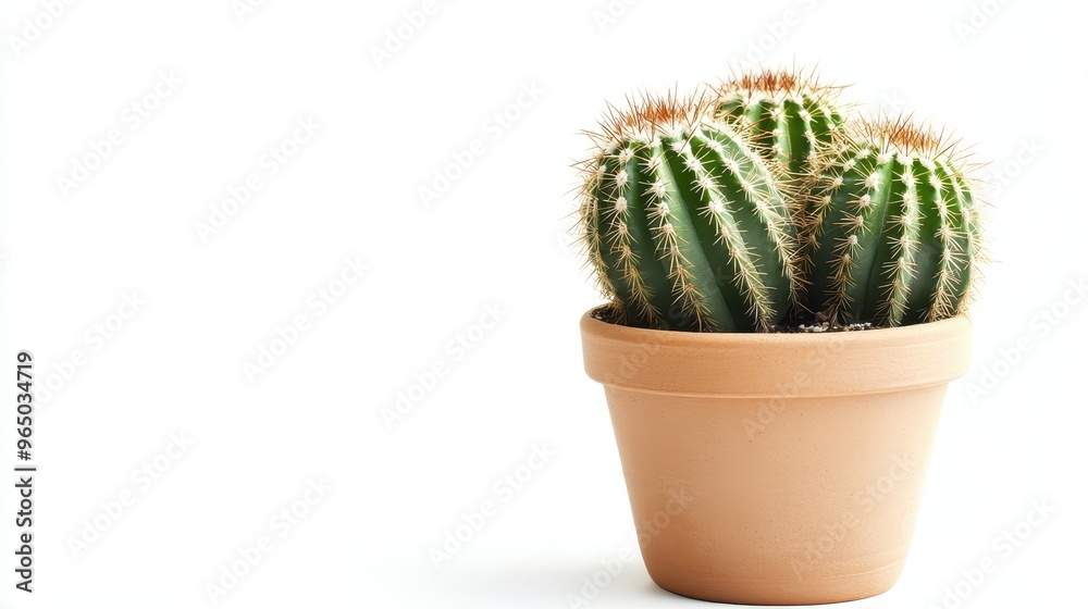 A small cactus plant is in a pot