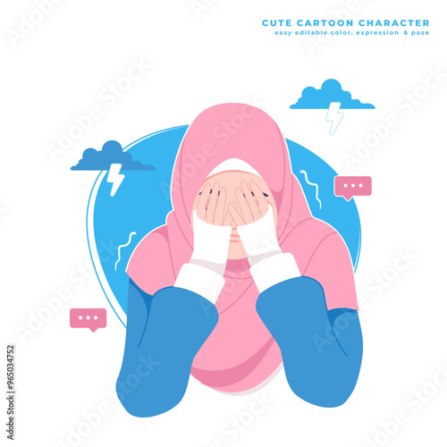 depression muslim girl character illustration