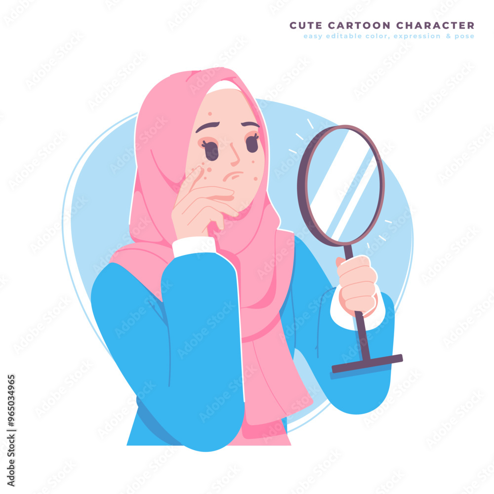 muslim girl character with mirror illustration muslim girl character with mirror illustration