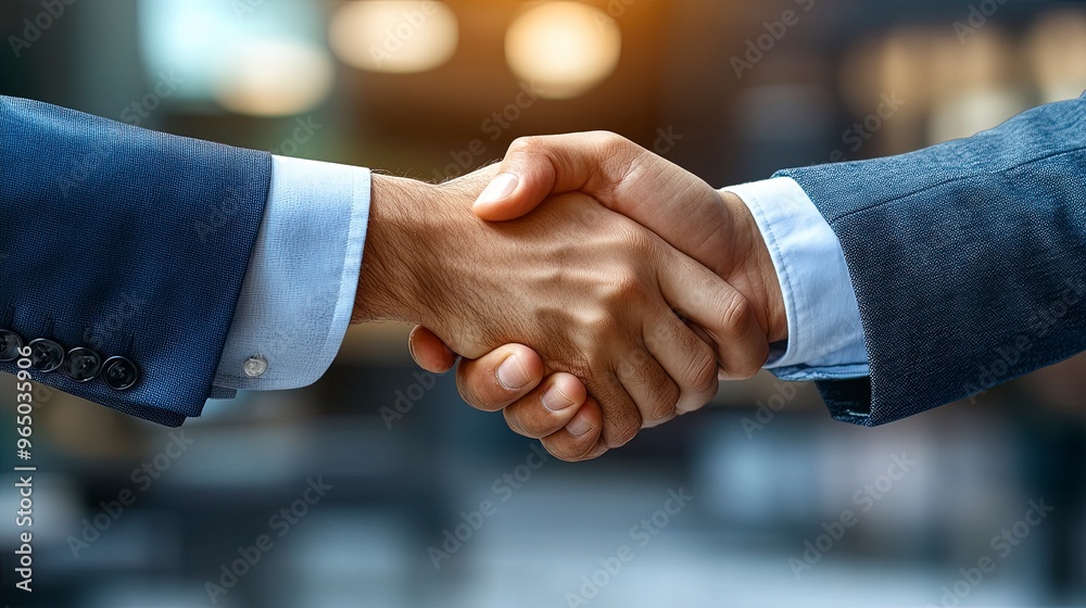 Hand of a businessman, shaking hands with another person, close-up, soft focus background Hand of a businessman, shaking hands with another person, close-up, soft focus background