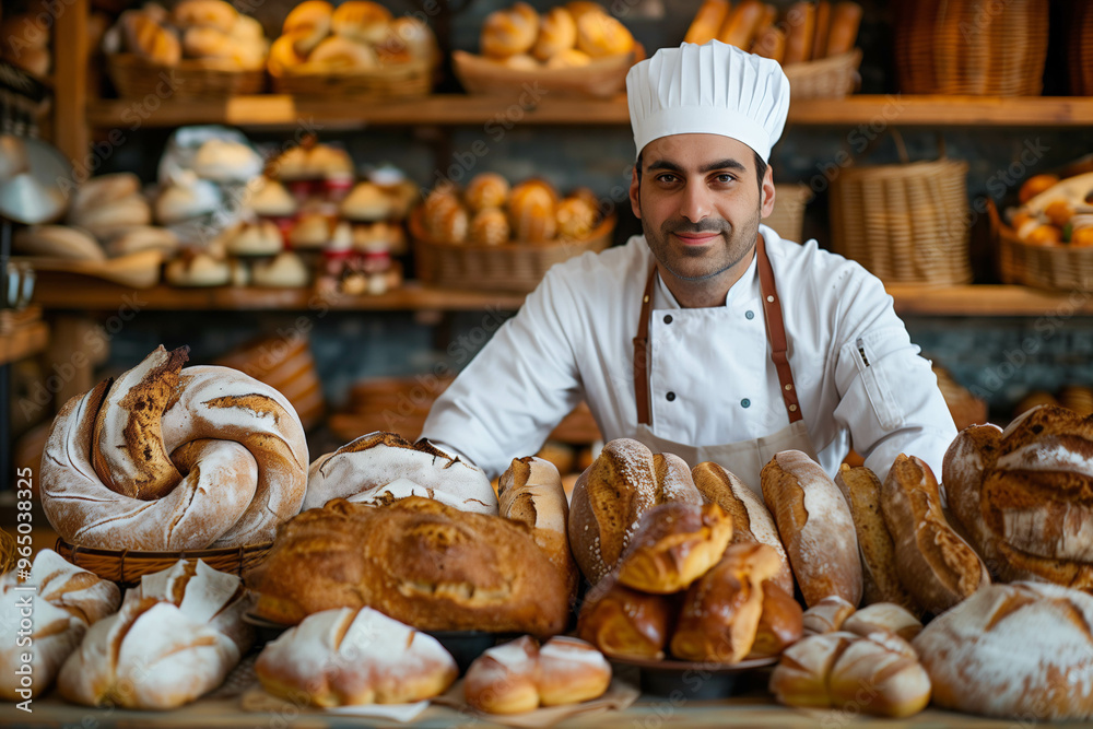 Artisan Baker Proudly Displaying Fresh Baked Bread Artisan Baker Proudly Displaying Fresh Baked Bread