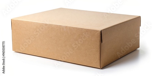 white background, wide-angle, brown, blank slate, object, package, container, A wide angle stock photo featuring a blank cardboard box made of craft paper isolated on a white background