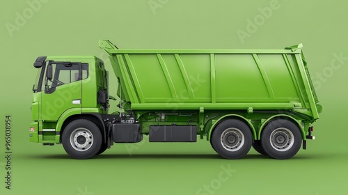 Self-driving garbage truck, collecting waste, early morning city streets