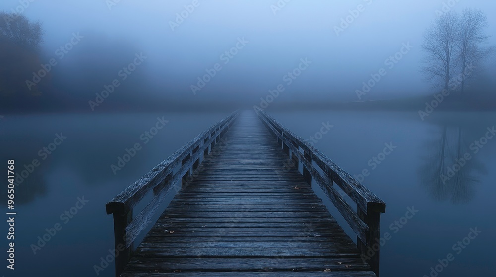 Obraz premium A fog-covered bridge with no visible end in sight, [uncertainty], [crossing into the unknown]