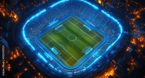 an aerial view of the soccer stadium, showcasing its vast expanse and vibrant atmosphere. photo