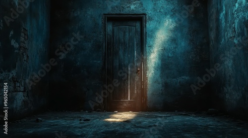 A dark room illuminated only by the light from a cracked door, [escape], [yearning for release from sorrow]