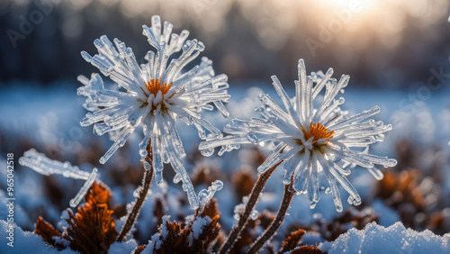 illustration of a realistic cristalez ice flowers