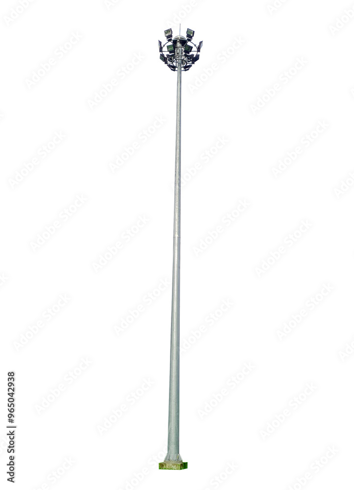 Spot lights for public lighting, High mast lighting isolated on white background, Clipping path Spot lights for public lighting, High mast lighting isolated on white background, Clipping path