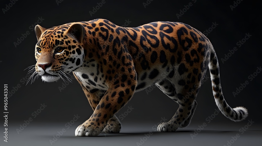 Obraz premium Jaguar Walking on Black Background.