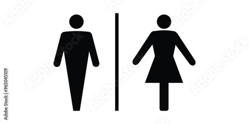 Black silhouette men and women icon. Sign restroom women and men. Icon public toilette and bathroom for hygiene. Template for poster,sign. Flat vector image. Vector illustration.