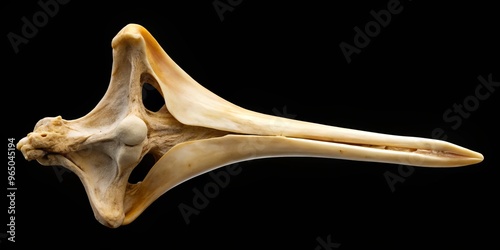 A close-up image reveals a bird's coracoid bone, a flat triangular structure situated at the shoulder joint with photo