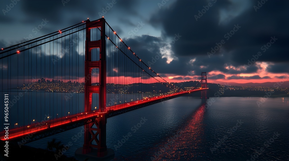 Fototapeta premium Majestic Golden Gate Bridge Spanning San Francisco Bay at Dramatic Sunset