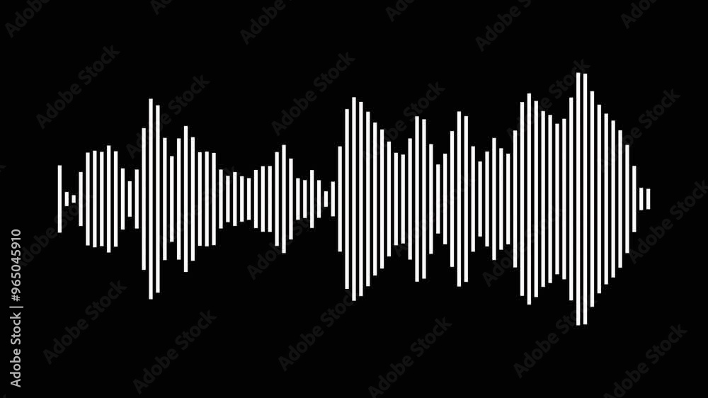 Sound wave animation with white bars black background, Sound graphic equalizer animation. Sound wave, Animated sound wave spectrum, spectrum voice, frequency soundtrack, waveform soundtrack,