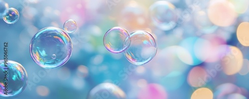 Soap bubbles with colorful bokeh background, abstract light concept