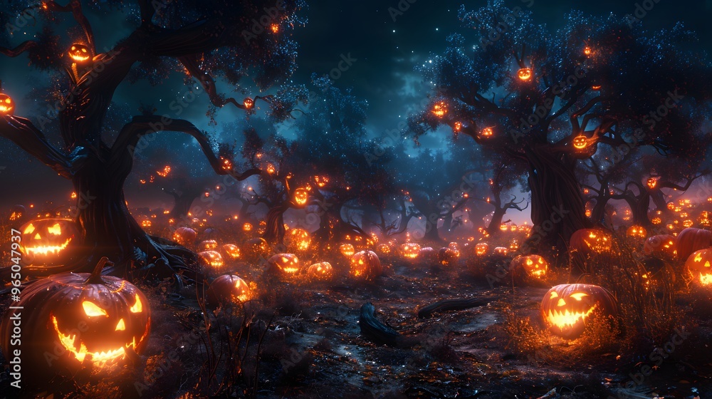 29. A spooky forest with twisted trees and glowing jack-o'-lanterns 29. A spooky forest with twisted trees and glowing jack-o'-lanterns