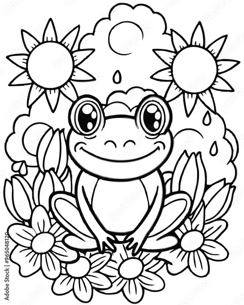 Fototapeta premium Hand drawn frog for coloring for kids