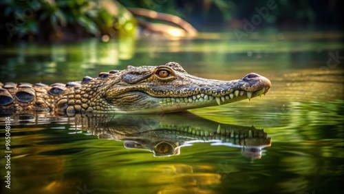 Crocodile swimming in murky water, reptile, predator, wildlife, dangerous, ambush, river, murky, lurking, scales, carnivore, aquatic photo