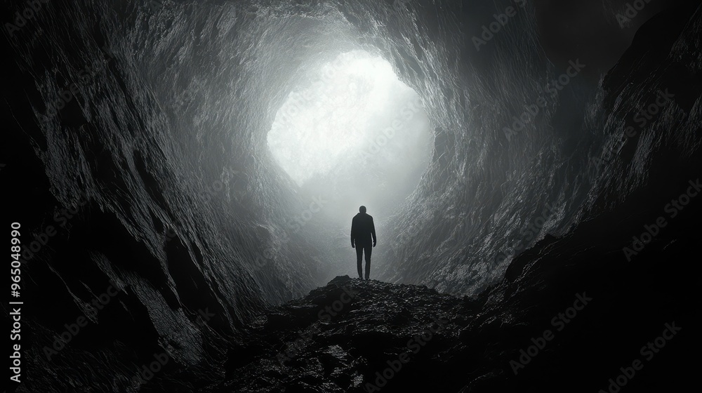 custom made wallpaper toronto digitalA shadowy figure standing at the entrance of a cave, [fear of the unknown], [journey into darkness]