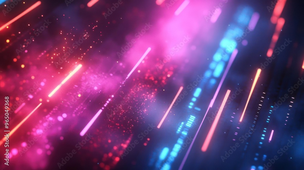 Obraz premium Luminous, vibrant explosion of colorful lights on a dark background.