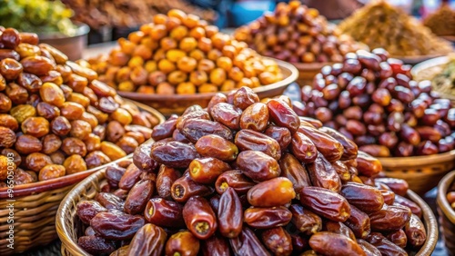 Candied fresh Tunisian dates at the date seller, Tunisian, dates, candied, sweet, fresh, delicious, dessert, exotic