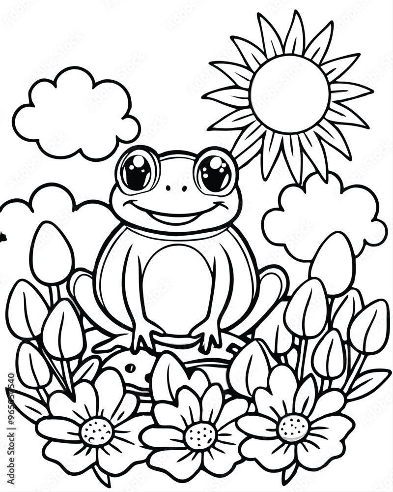 Fototapeta premium Hand drawn frog for coloring for kids