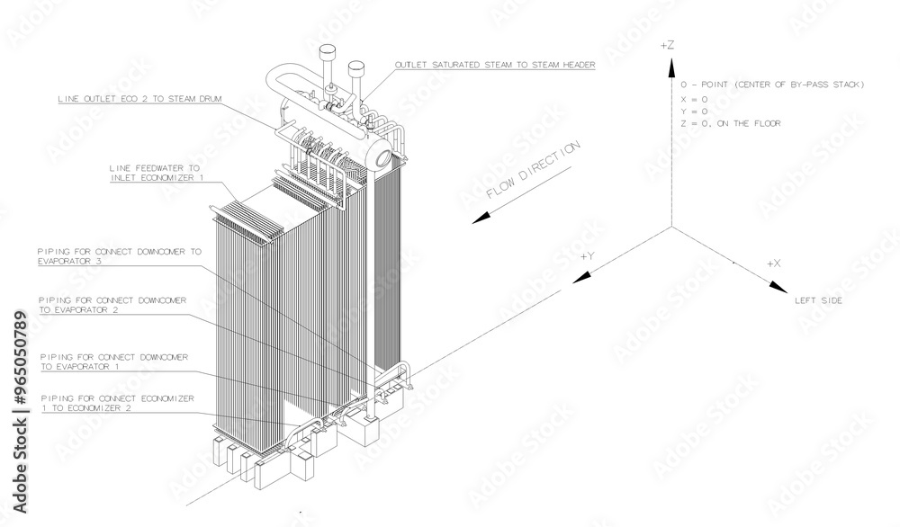 Obraz premium Heat recovery steam generator isometric drawing